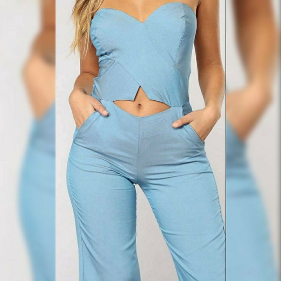 Fashion Nova “Denim” Strapless Jumpsuit Medium - Picture 2 of 5